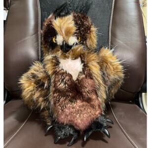 Folkmanis hand puppet Great Horned Owl with rotating head and blinking eyes